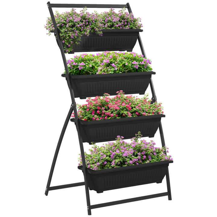 Outsunny Raised Garden Bed, 4 Tier Vertical Garden Planter Set for Indoor or Outdoor, 4 Outdoor Planter Boxes with Stand, Self Draining Design Elevated Garden for Vegetable, Flowers & Herbs, Green
