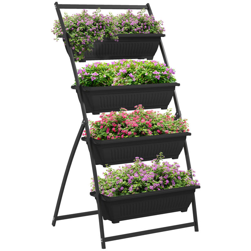Outsunny Raised Garden Bed, 4 Tier Vertical Garden Planter Set for Indoor or Outdoor, 4 Outdoor Planter Boxes with Stand, Self Draining Design Elevated Garden for Vegetable, Flowers & Herbs, Black