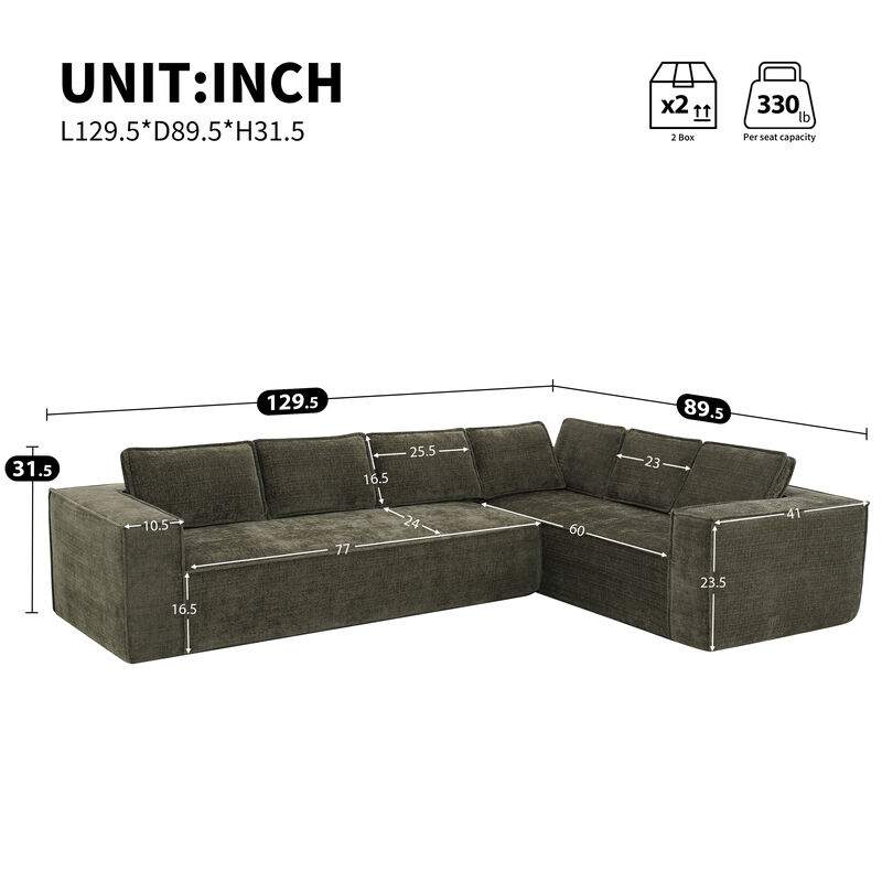 Whisen Minimalist Style Chenille U-shaped Sectional Sofa 2 PC Free Combination,Modern L-Shaped Cloud Sofa Set image number 5