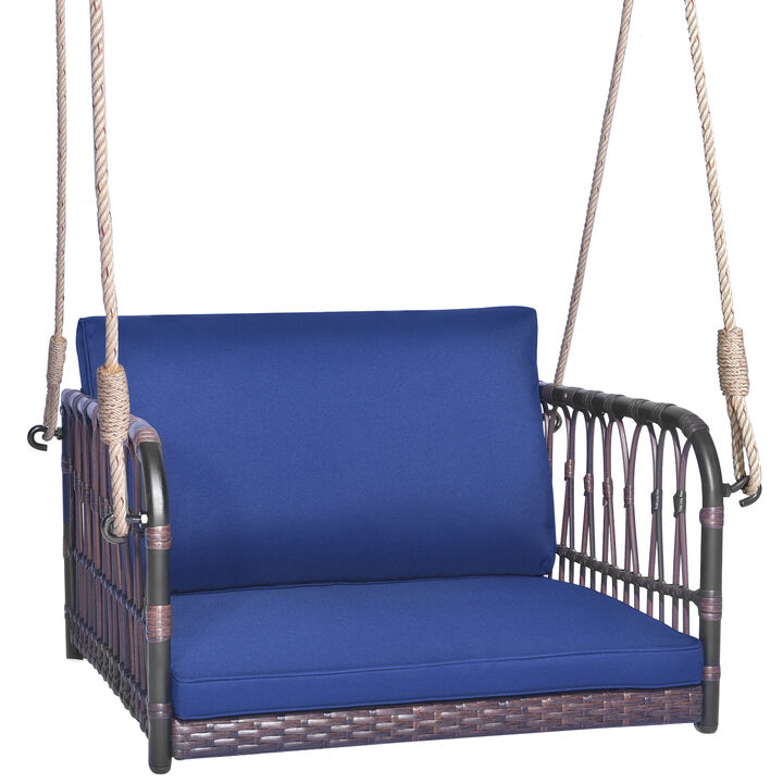 Single Person Hanging Seat with Seat and Back Cushions-Navy