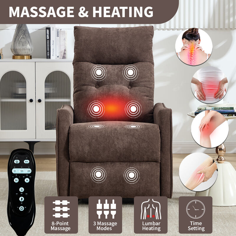Chenille Single Motor Power Lift Recliner Chair with Heat Massage and USB Charging for Elderly