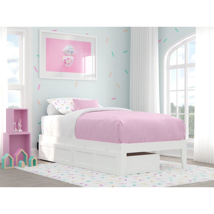 Colorado Twin Bed with USB Turbo Charger and 2 Drawers in White