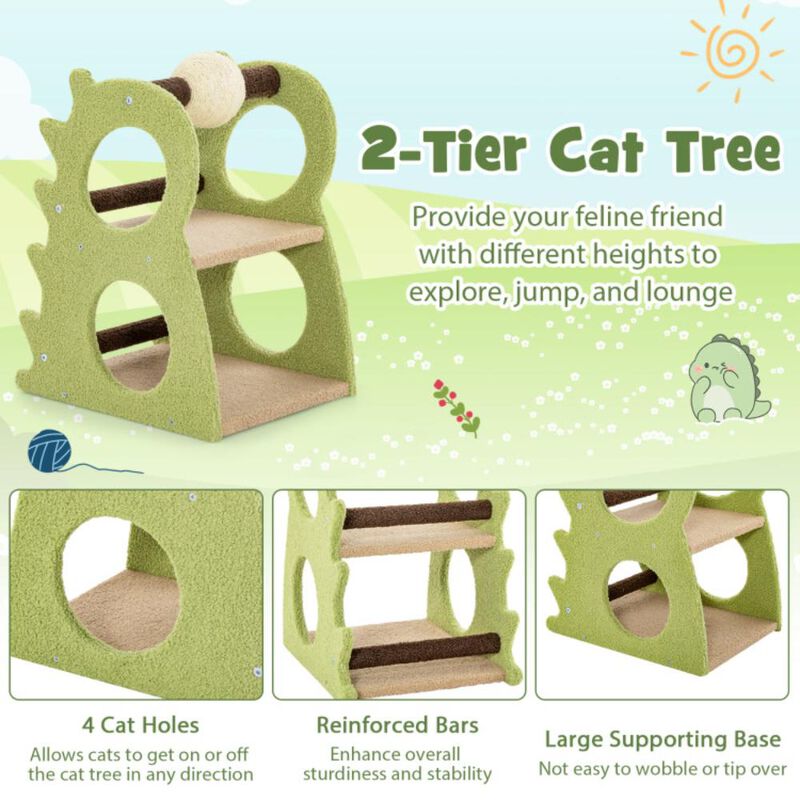 Hivvago 2-Tier Modern Cat Tree for Indoor Cats with Rotatable Sisal Scratching Ball