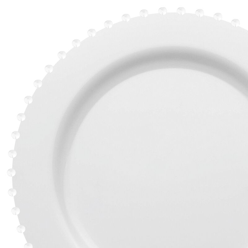 10" White Pearl String Round Plastic Dinner Plates (120 Plates) image number 8