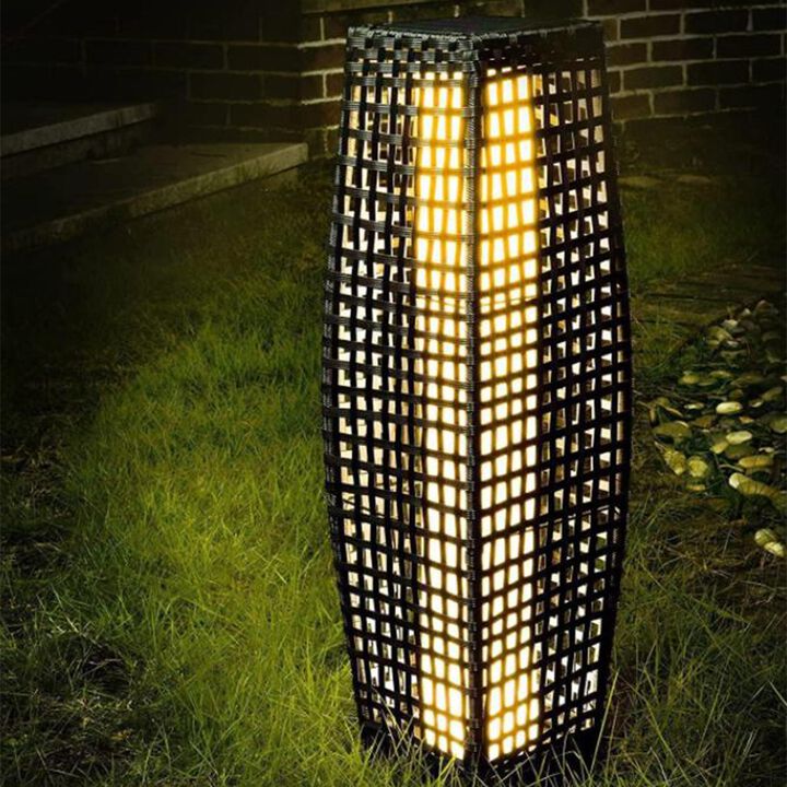 Mondawe Waist Drum Rattan Floor Lamp,Square Hollow Woven Design,Indoor&Outdoor Soft Ambient Lighting