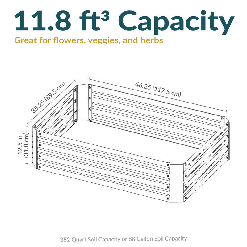 4 x 3 ft (1.2x0.9 m) Galvanized Steel Rectangle-Shaped Raised Garden Bed