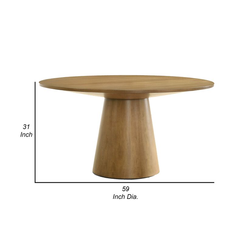 Yuvi 59 Inch Dining Table, Round Tabletop and Pedestal Base, Brown Finish image number 4