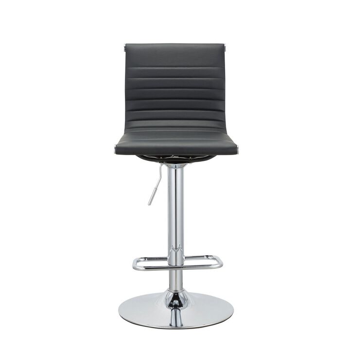 Beli 24-31 Inch Barstool Chair, Set of 2, Adjustable Height, Chrome, Black - Benzara