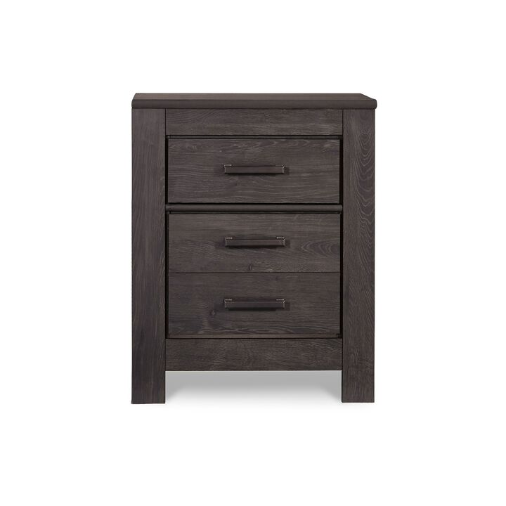 Brin Nightstand, 2 Drawers, Rustic Contemporary Laminate Charcoal Gray