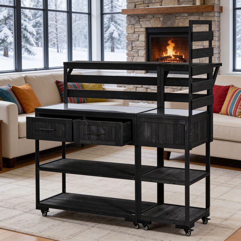Whisen 36.2"H Kitchen Island with Expandable Stainless Top, Drawers, Wheels & Spice Rack image number 1