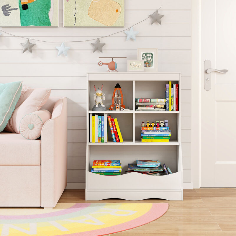 Kids Bookshelf  with 5 Bins for Playroom and Living Room