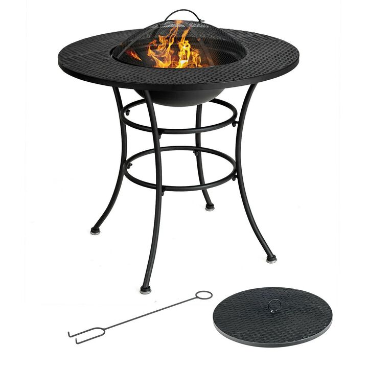 Mondawe 31.5" Fire Pit Dining Table - BBQ Grate & Spark Screen Included