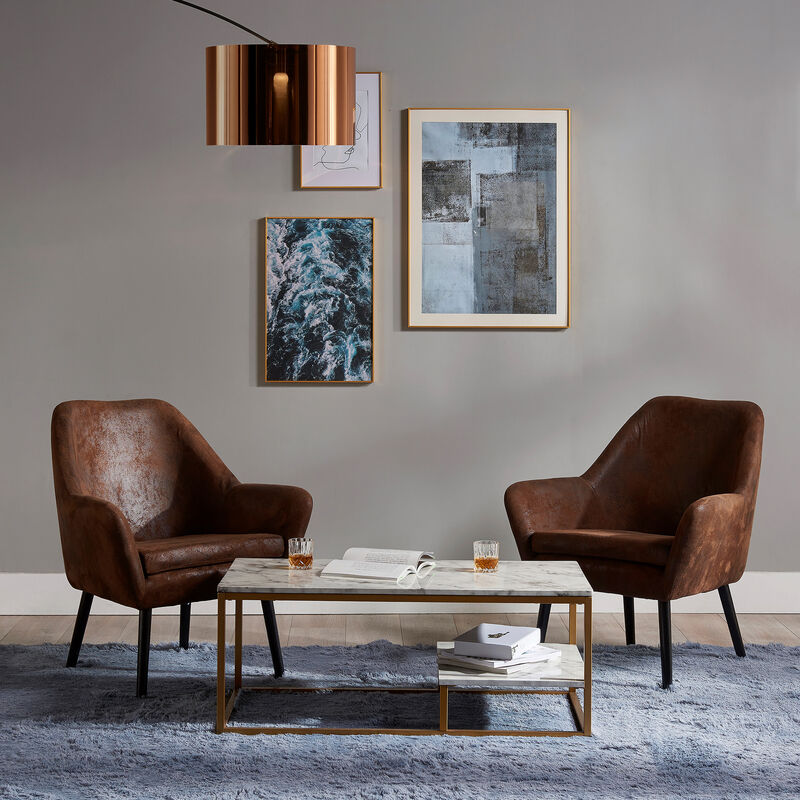 Marmo Modern Marble-Look Coffee Table with Shelf, Marble/Brass image number 1