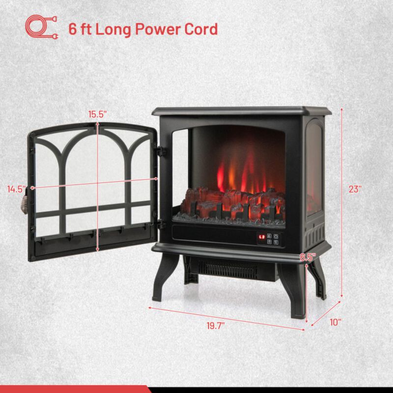 Hivvago 1400W Electric Stove Heater with 3-Level Flame Effect and 3-Sided View-Black
