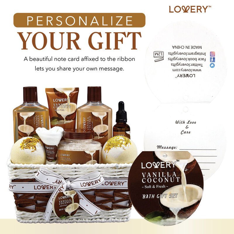 Bath and Body Gift Basket -Vanilla Coconut Home Spa - 9pc Set image number 3