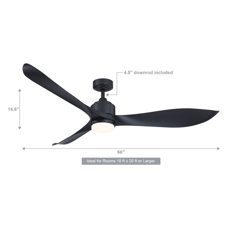 66 in. Modern Integrated LED Black Propeller Ceiling Fan with Light and Remote