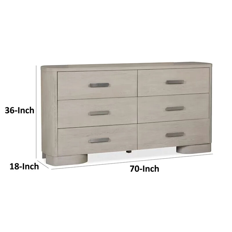 Celly Wide Dresser Chest, 6 Drawers, Round Edges, White Oak Wood