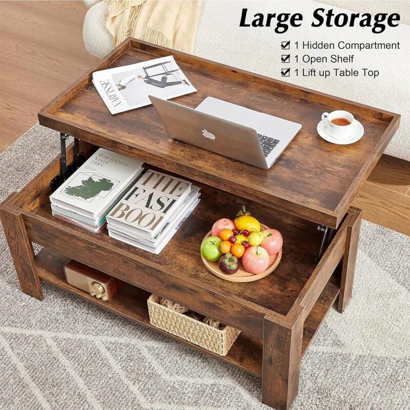 Hivvago Modern Lift Top Coffee Table Laptop Tray with Storage Shelf in Black Wood Finish
