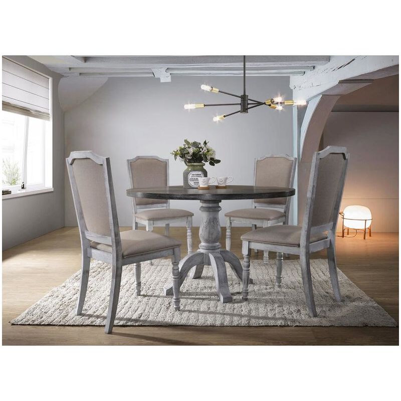 Best Master Farmhouse Style Wood Round Dining Table in Weathered Gray
