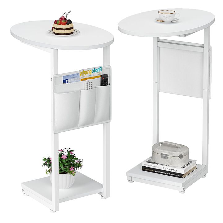 Vagusicc C Shaped End Table for Couch, Small Side Table for Couch, Small Couch Side Table for Small Spaces, Side Table Slide Und