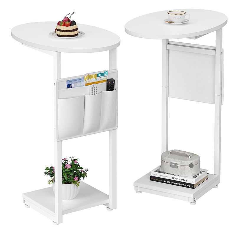 Vagusicc C Shaped End Table for Couch, Small Side Table for Couch, Small Couch Side Table for Small Spaces, Side Table Slide Und