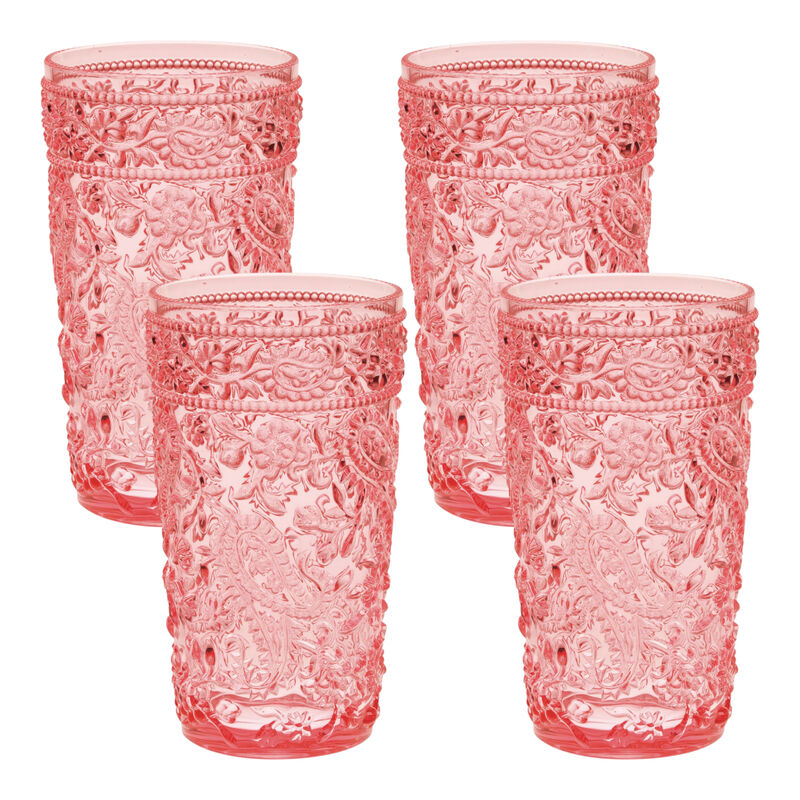 Set of 4 Acrylic Paisley Stemless Highball Tumblers for Cocktails, Bar, and Home Use