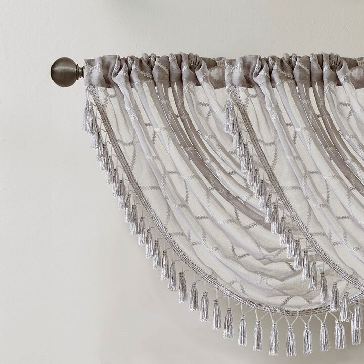 Gracie Mills Cyprian Sheer Allover Diamond Embroidered Waterfall Valance