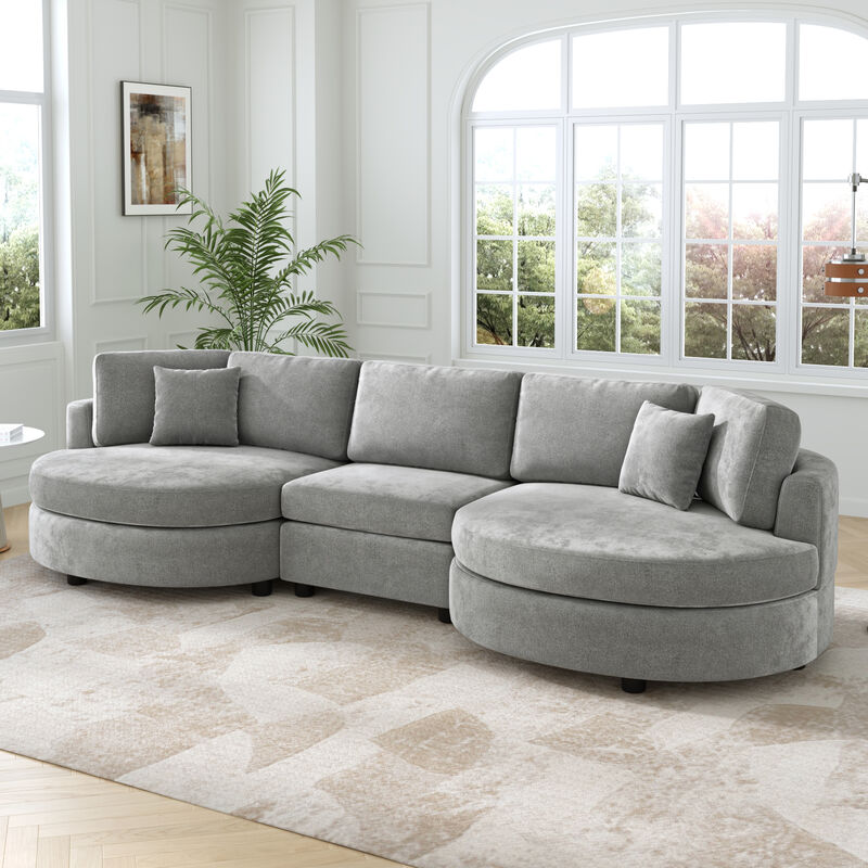 Merax Curved Chenille Upholstered Sofa with Matching Pillows