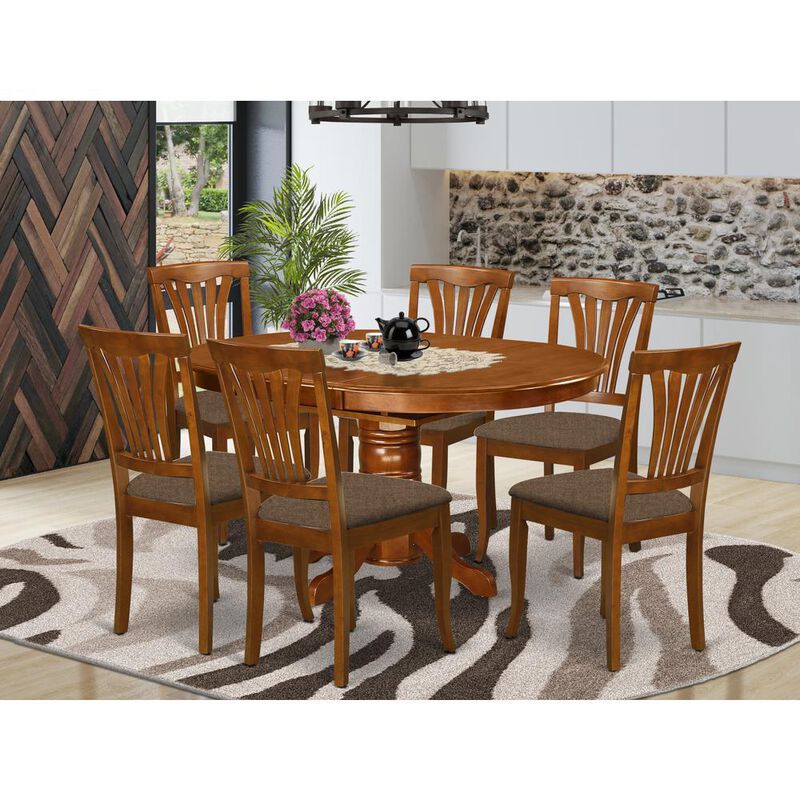 7 Pc Avon Dinette Table Set &ndash; Featuring Leaf and 6 Cushioned Kitchen Chairs