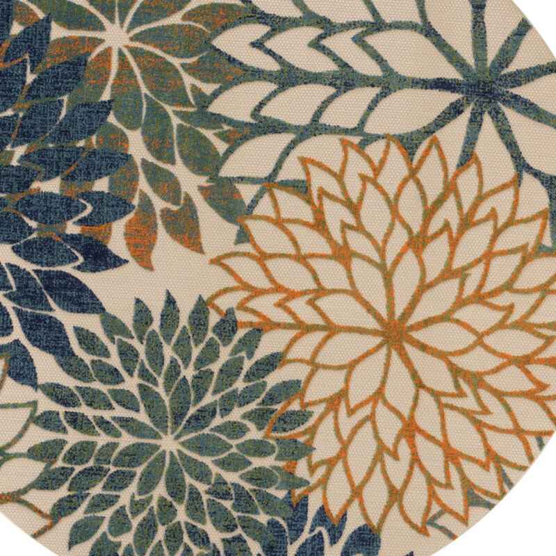 HomeRoots 5' Blue Green And Yellow Round Floral Indoor Outdoor Area Rug image number 2