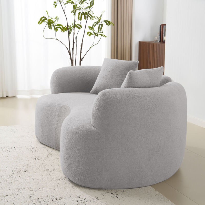 GOODSILO Curved Compact Sofa with Teddy Velvet Upholstery and Medium-Firm Cushion Support image number 6