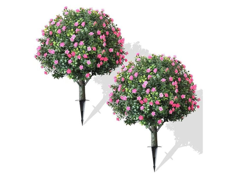 2 Pack Pink Artificial Boxwood Plants UV Resistant Outdoor Home Decor image number 0