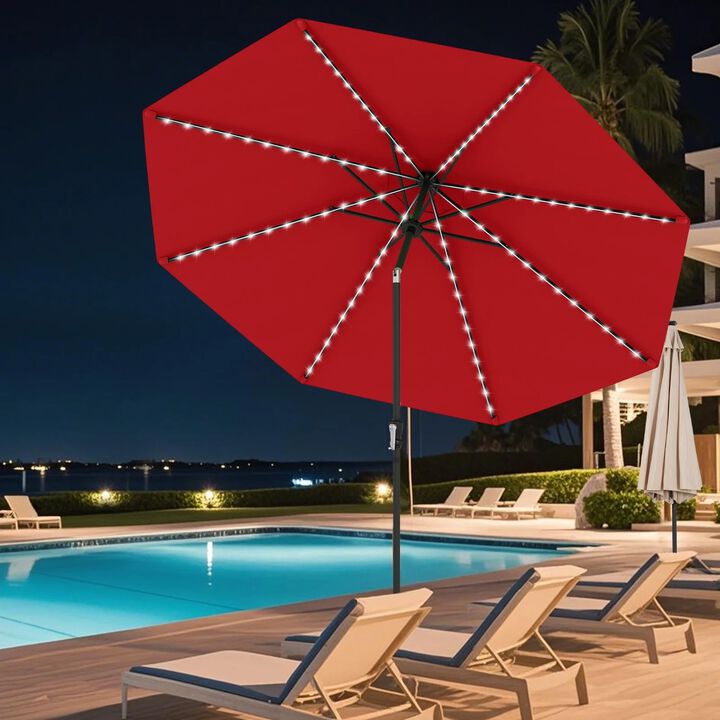 10 Feet Solar Patio Umbrella with 96 RGB Flowing LED Lights and Tilt Adjustment