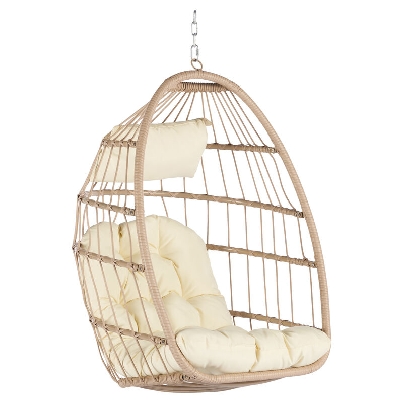 Streamdale Outdoor Garden Rattan Egg Swing Chair Hanging Chair Wood+Khaki image number 0