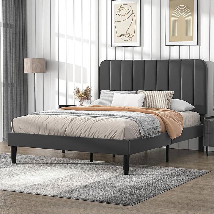 Elegant Upholstered Platform Bed Frame with Soft Headboard for Bedroom