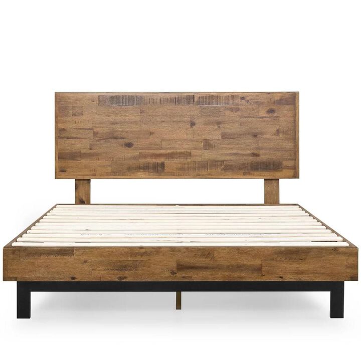 Hivvago King Solid Wood Modern Platform Bed Frame with Adjustable Height Headboard
