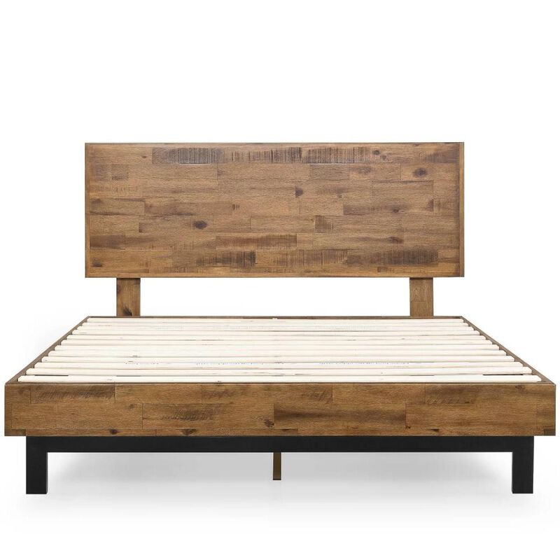 Hivvago King Solid Wood Modern Platform Bed Frame with Adjustable Height Headboard