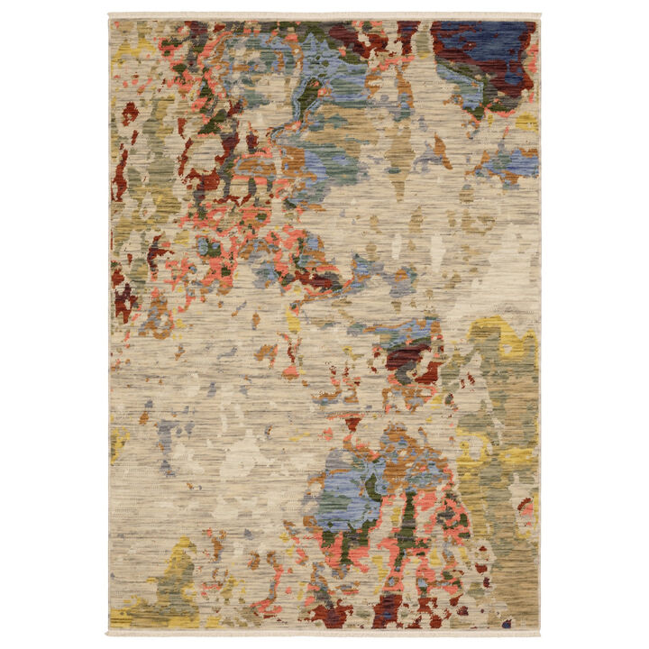 HomeRoots Abstract Area Rug With Fringe