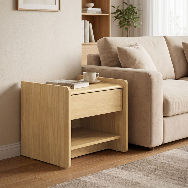 19" Hazel Oak Wood Nightstand with Drawer & Shelf