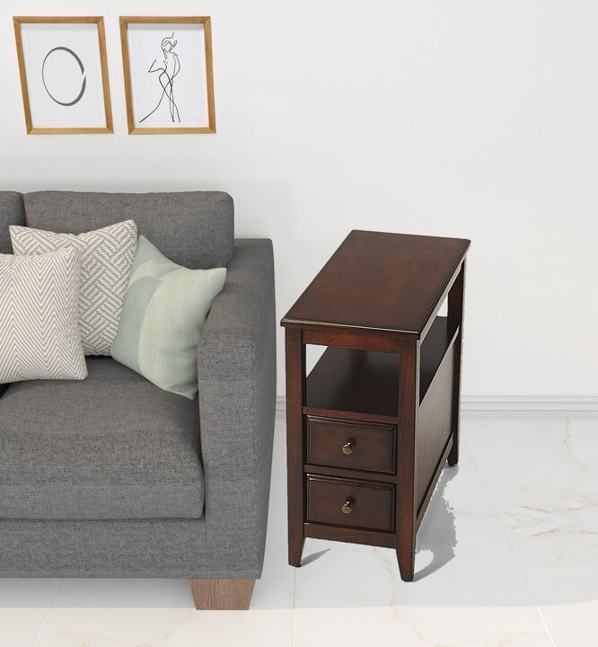 Hivvago 24 Inch Dark Brown Manufactured Wood End Table With Two Drawers And Shelf