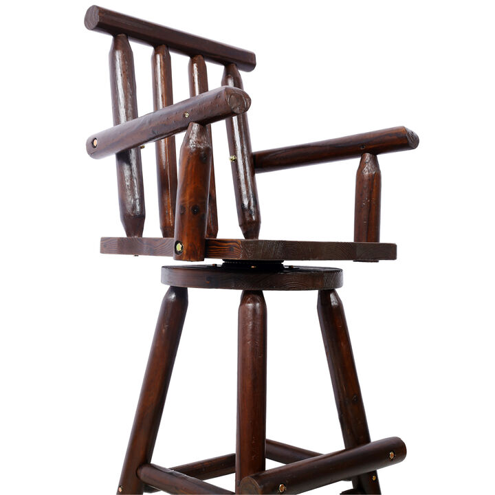 Streamdale Rustic Fir Wood Bar Stool with Footrest and Wide Armrests