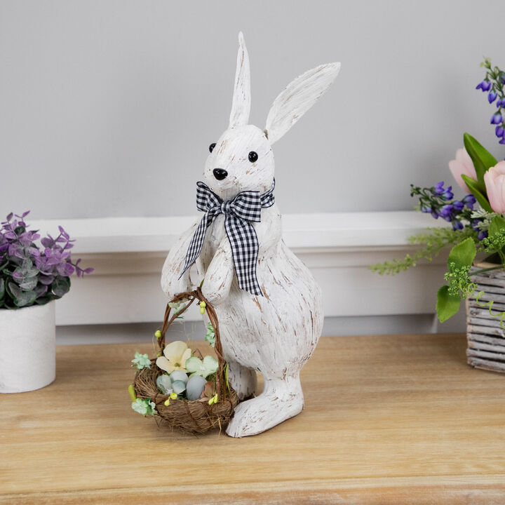 Rustic Rabbit with Easter Basket Standing Figure - 14" - Brushed White