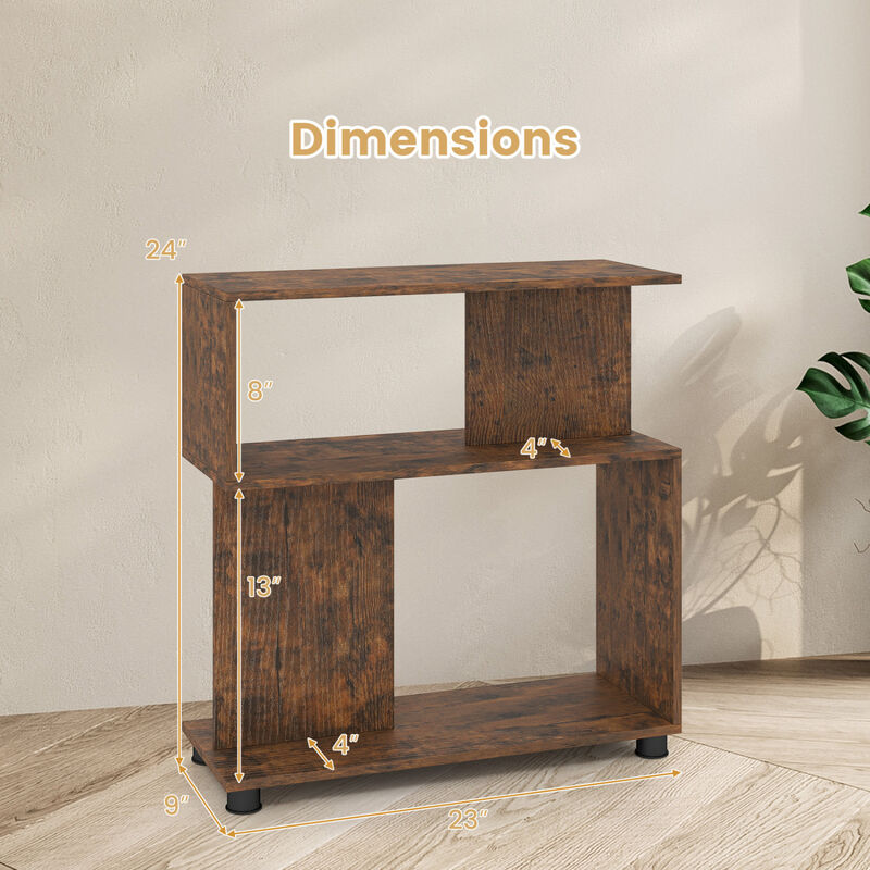 Modern 3-Tier S-Shaped Bookshelf with Adjustable Feet Organizer image number 2