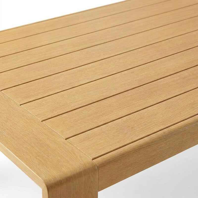 Aluminum Faux Wood Rectangular Patio Coffee Table for Deck and Porch, Natural image number 6