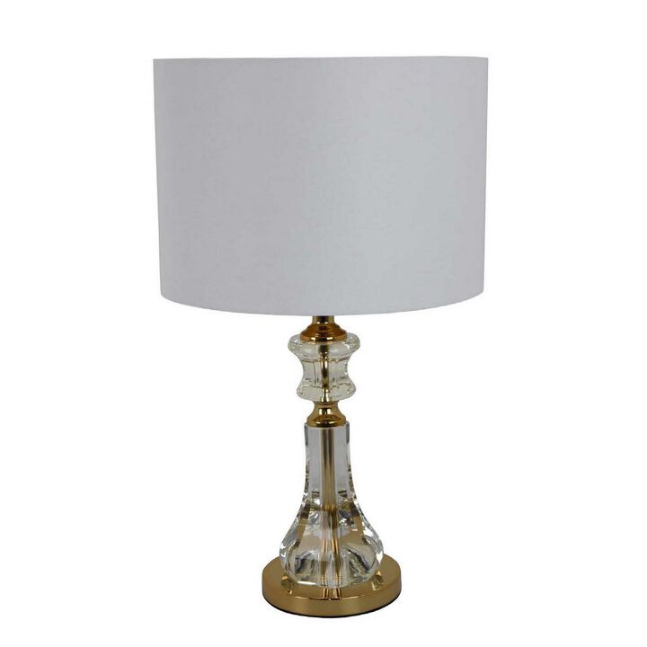 22 Inch Table Lamp, Modern Clear Glass Turned Body, Classic Gold Accents - Benzara