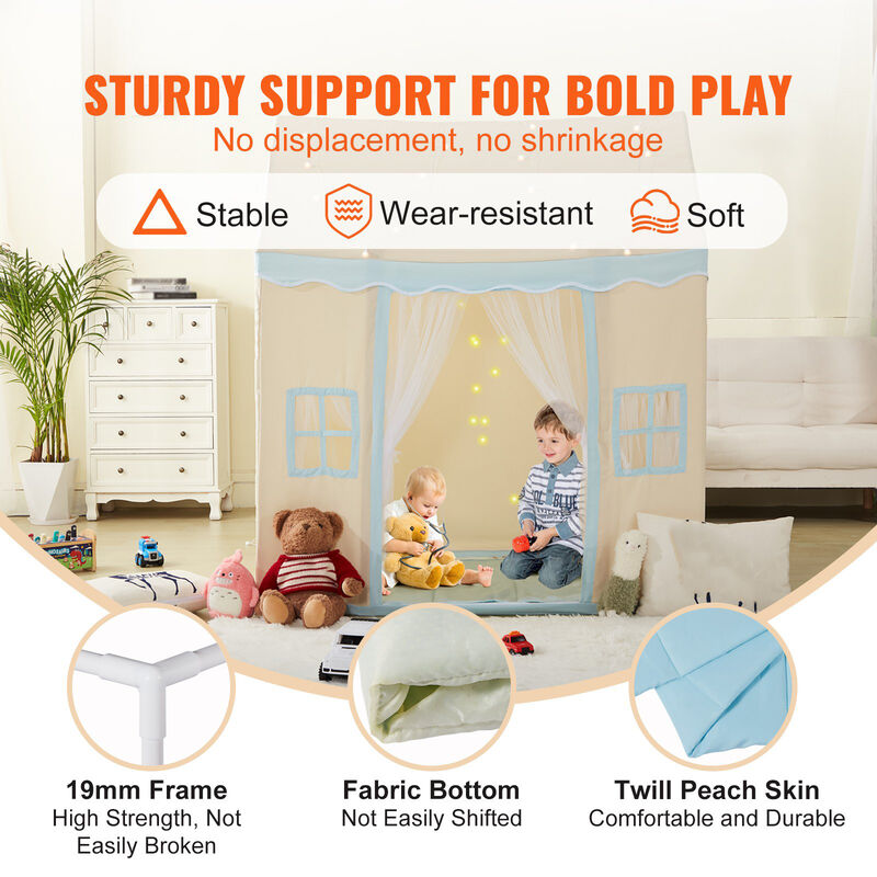 Kids Play Tent with Windows, Mat, and Lamp for Indoor Outdoor Use, Ages 1&ndash;5