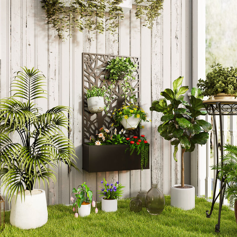 Hivvago Metal Garden Bed with Trellis for Climbing Plants, Freestanding or Wall Mounted Planter image number 1