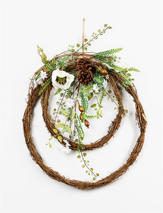 Set of 2 Magnolia Twig Spring Floral Double Wreaths  19-Inch