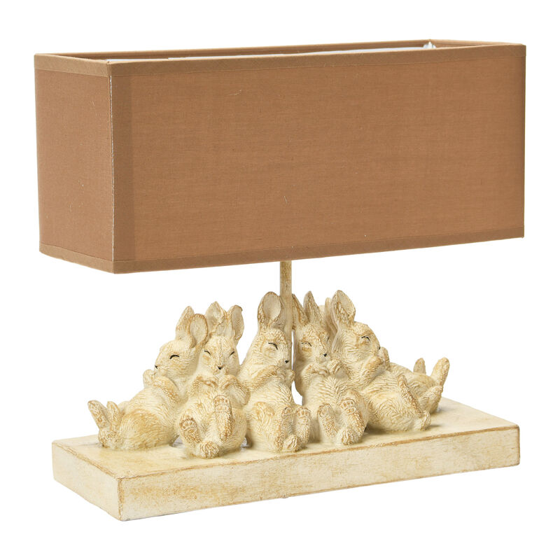 Resin Rabbit Table Lamp with Rectangle Linen Shade, Bronze Finish image number 4