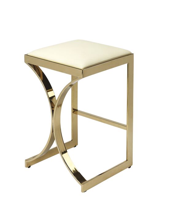 Hivvago 24 Inch Off White and Gold Faux Leather and Iron Backless Counter Height Bar Chair